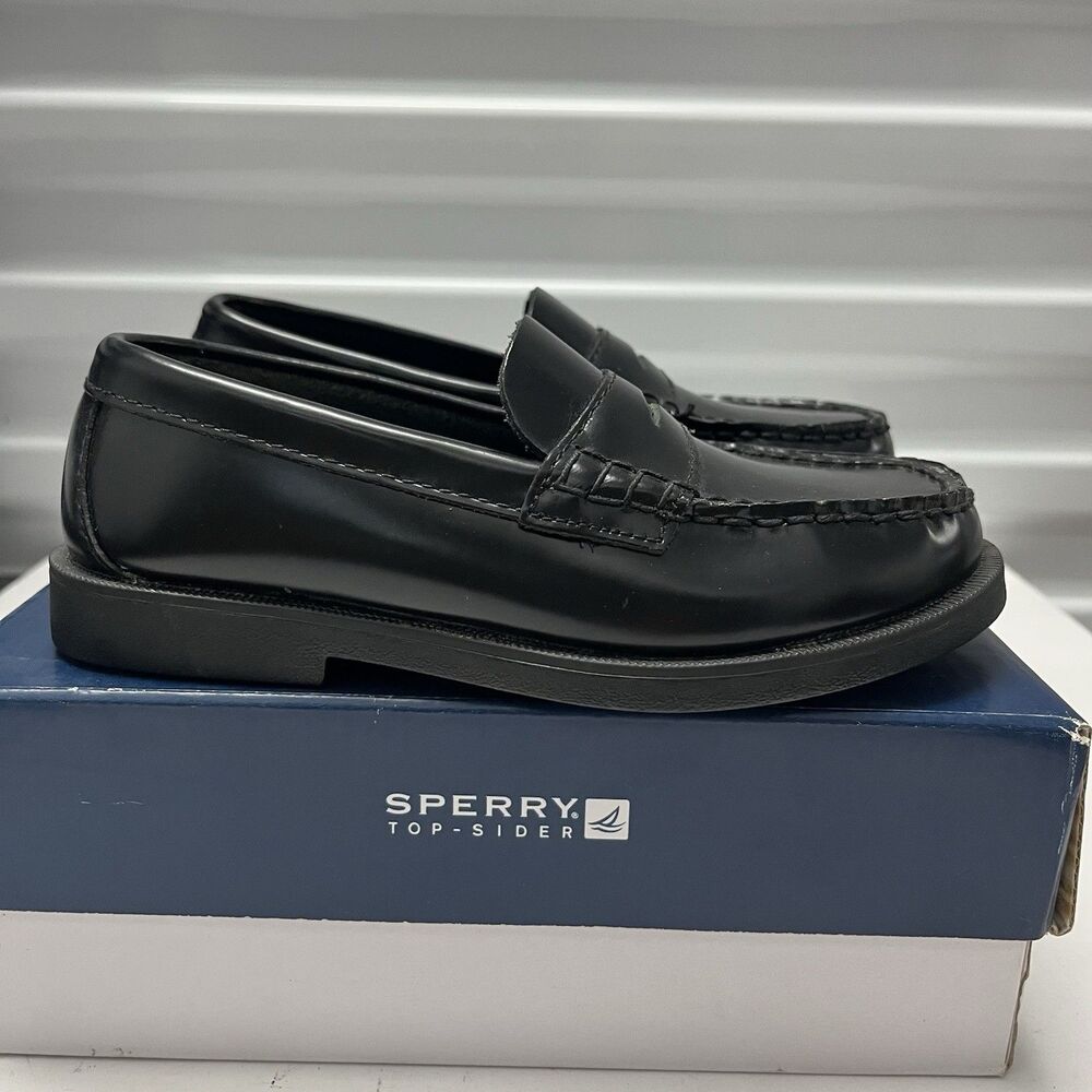 Sperry Top Sider Boys Colton Black Leather Original Penny Loafer Shoes SZ 13.5 W